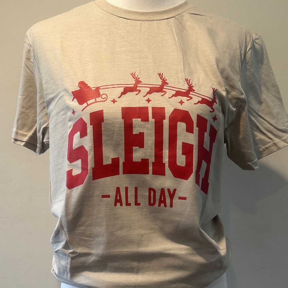 Jerzees Beige and Red Women's Short Sleeve Tee